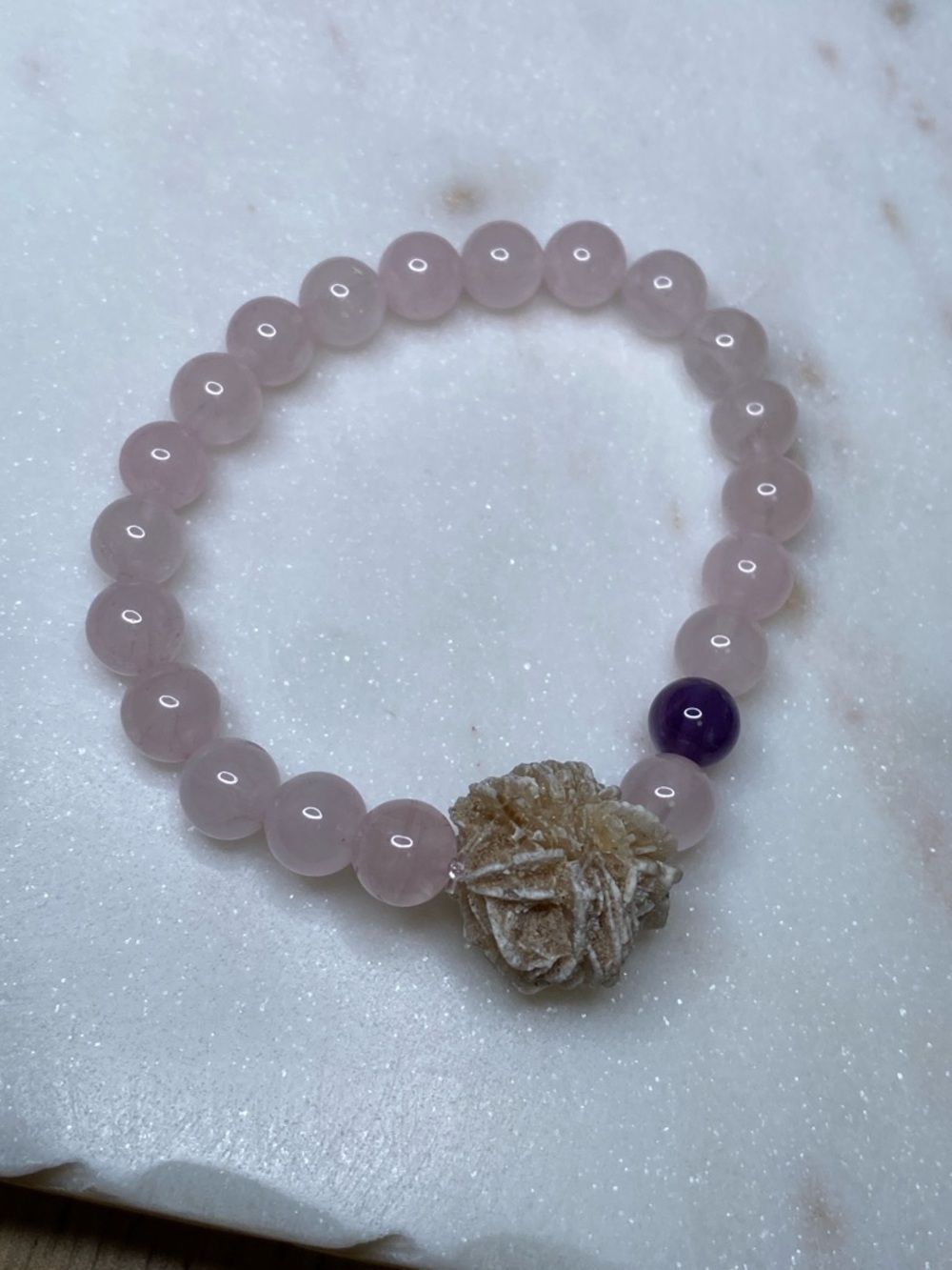 Rose Quartz & Desert Rose Selenite Bracelet • Natural Gemstone Beaded Stacking